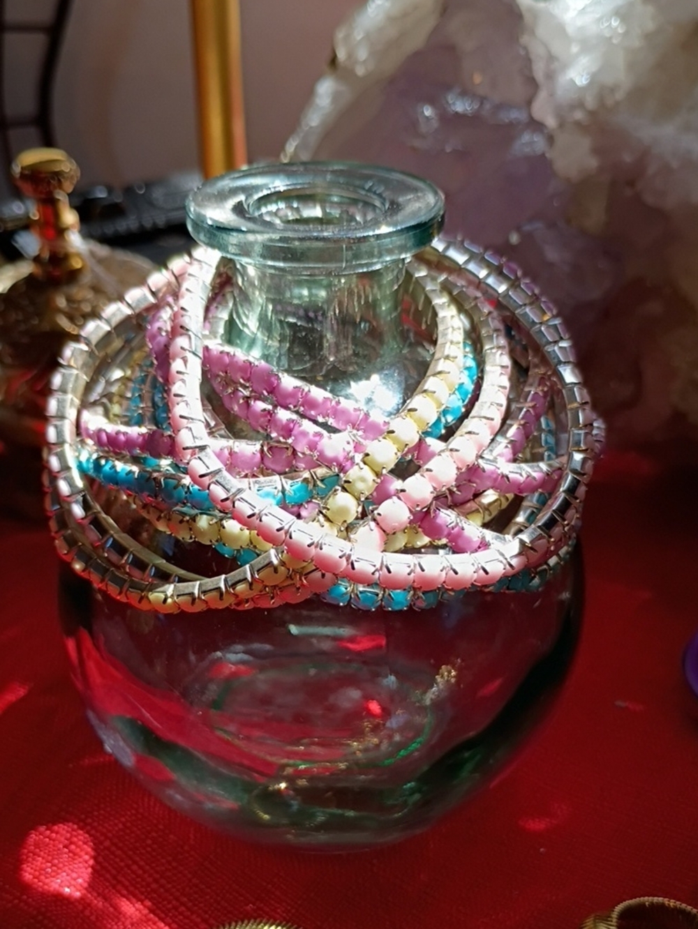 Handcrafted Multicolor Beaded Wrap Bracelet - Pink, Blue & Cream